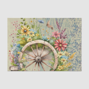 Holzkart gefüllt hell, farbenfrohe Frühlingsblumen Seidenpapier