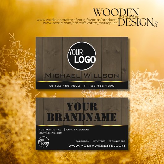 Holzkarten dunkelbraunes Holzkörnchen mit Logo Visitenkarte