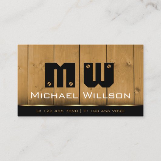 Holzkarten Schwarz-Braun-Holzkörner-Look Monogramm Visitenkarte (Vorderseite)