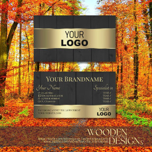 Holzkarten Schwarz-Holz-Körner-Logo Gold-Grenze Visitenkarte