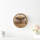 Holzkarussell in einer Schneeszene Runde Wanduhr (Zuhause)