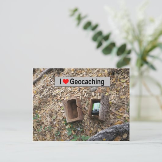 Holzkastenverkleidung: Geocaching Postkarte (Stehend Vorderseite)