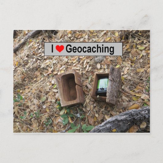 Holzkastenverkleidung: Geocaching Postkarte (Vorderseite)