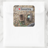 Holzkastenverstecken: Geocaching Quadratischer Aufkleber (Tasche)
