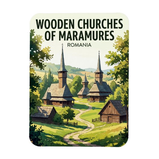 Holzkirchen von Maramures Rumänien Magnet (Vertikal)
