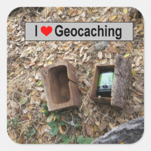 Holzkistefell: Geocaching Quadratischer Aufkleber