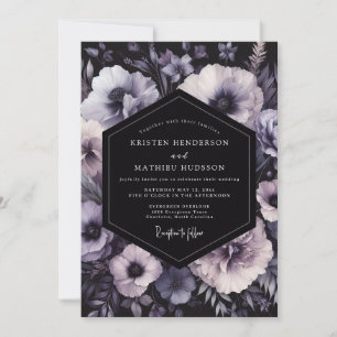 Holzkohle-Amethyst-Blütenhochzeit Einladung