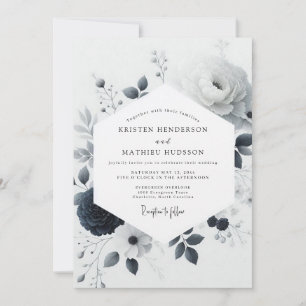 Holzkohle-Aquarell-Blüten-Hochzeit Einladung