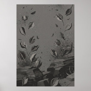 Holzkohle Blätter Betonruinen Abstrakte Kunst Poster