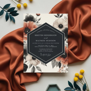 Holzkohle-Blumen-Romantik-Hochzeit im düsteren Sti Einladung