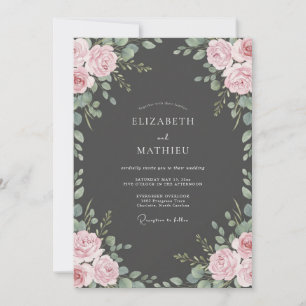 Holzkohle-Blush-Blüten-Hochzeit Einladung