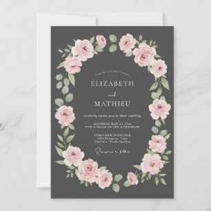 Holzkohle-Blütenblatt-Rosa-Blüten-Hochzeit Einladung
