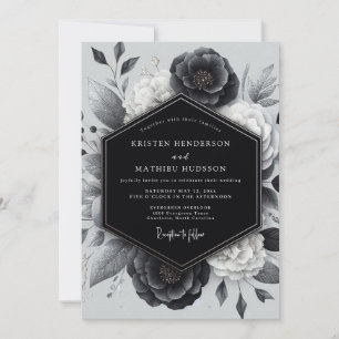 Holzkohle-Botanische-Romantik-Hochzeit Einladung