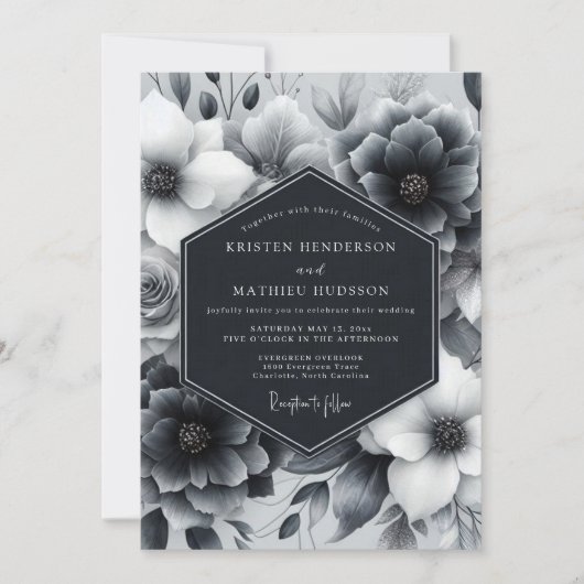 Holzkohle-düstere Anemone-Hochzeit Einladung (Vorderseite)