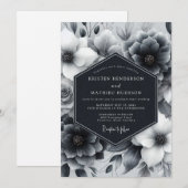 Holzkohle-düstere Anemone-Hochzeit Einladung (Vorne/Hinten)