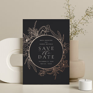Holzkohle Florale Folien-Save-the-Date-Karte Folieneinladung