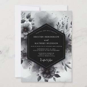 Holzkohle Florale Moody Romance Hochzeit Einladung