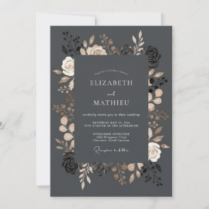 Holzkohle Florale Umarmung Hochzeit Einladung