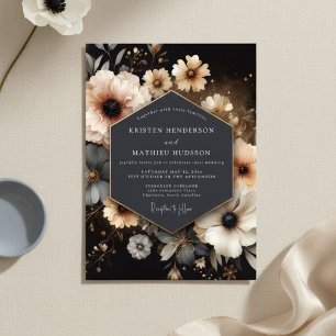 Holzkohle Florale Üppige Romantische Hochzeit Einladung