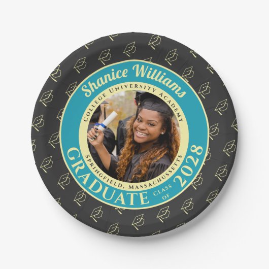 Holzkohle-Foto Moderne Abschlussfeier Pappteller (Vorderseite)