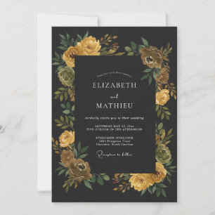 Holzkohle-Gelb-Ranunculus-Eukalyptus-Hochzeit Einladung