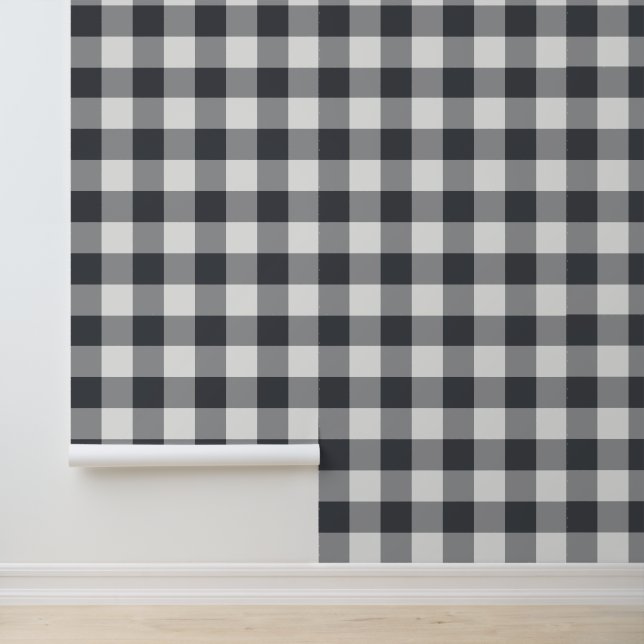 Holzkohle-Gingham mit großem Büffelkaromuster Tapete (Anwendung)