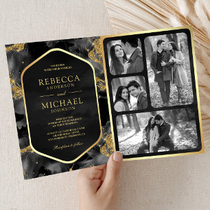 Holzkohle-Gold-Abstraktes-Fluid-Tinte-QR-Code-Hoch Einladung