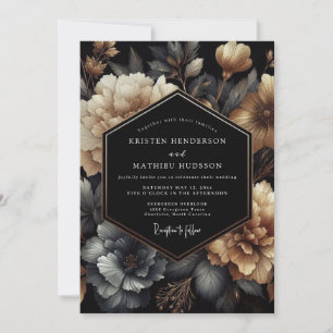 Holzkohle-Gold-Chiaroscuro-Hochzeit Einladung