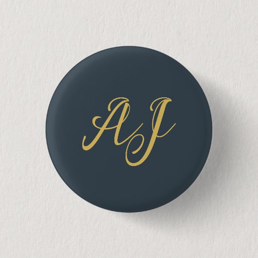 Holzkohle-Gold-Farb-Monogramm-Professionelle Initi Button (Vorderseite)