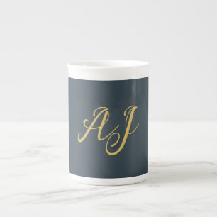 Holzkohle-Gold-Farb-Monogramm-Professionelle Initi Porzellantasse