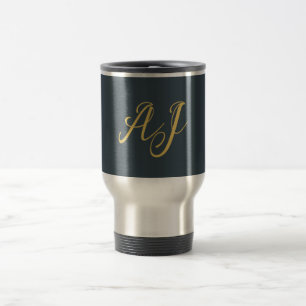 Holzkohle-Gold-Farb-Monogramm-Professionelle Initi Reisebecher