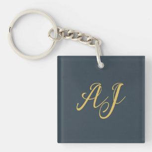 Holzkohle-Gold-Farb-Monogramm-Professionelle Initi Schlüsselanhänger