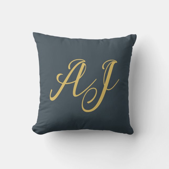 Holzkohle Gold Farbe Monogramm Professionelle Init Kissen (Vorderseite)