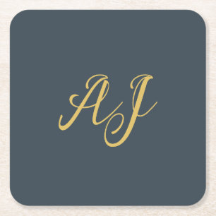 Holzkohle Gold Farbe Monogramm Professionelle Init Rechteckiger Pappuntersetzer