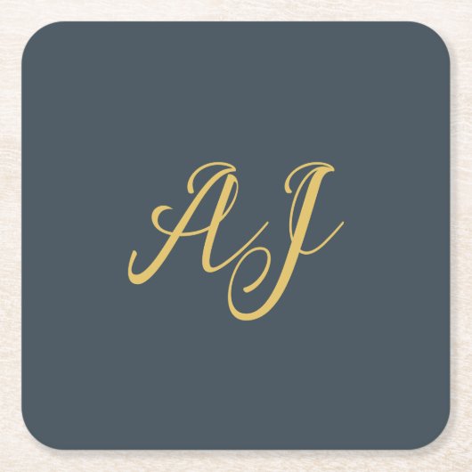 Holzkohle Gold Farbe Monogramm Professionelle Init Rechteckiger Pappuntersetzer (Vorderseite)