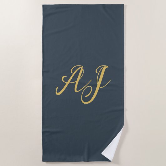 Holzkohle Gold Farbe Monogramm Professionelle Init Strandtuch (Vorderseite)