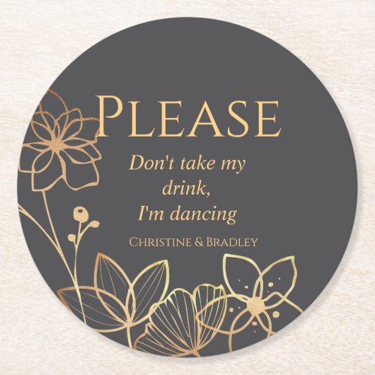 Holzkohle & Gold Ich tanze Runder Pappuntersetzer (Vorderseite)