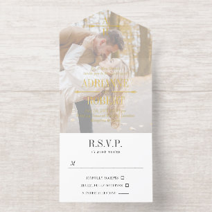 Holzkohle & Gold Text Großes Foto Monogramm Hochze All-in-One-Einladung