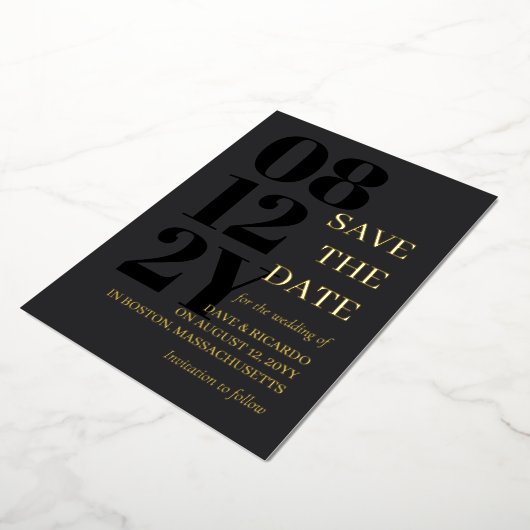 Holzkohle & Gold-Typografie-Hochzeit retten das Da Folieneinladung (Gedreht)