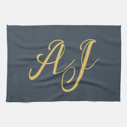 Holzkohle Goldfarbene Monogramm-Initiale professio Geschirrtuch (Horizontal)