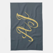 Holzkohle Goldfarbene Monogramm-Initiale professio Geschirrtuch (Vertikal)