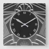 Holzkohle Grau Art Déco Uhr - Abstrakte Linien (Vorderseite)