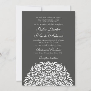 Holzkohle-Grau Whimsical Floral Mandala Hochzeit Einladung