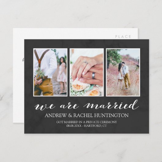 Holzkohle-Hochzeitsankündigung - FotoCollage Ankündigungspostkarte (Vorne/Hinten)