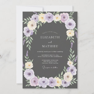 Holzkohle-Lavendel-Blüten-Hochzeit Einladung