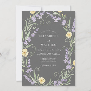 Holzkohle-Lavendel-Kranz-Hochzeit Einladung