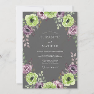 Holzkohle-Mauve-Limette-gemalte Hochzeit Einladung