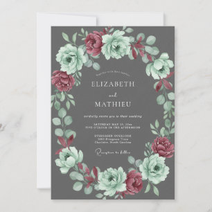 Holzkohle-Mint-Blüten-Hochzeit Einladung