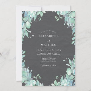 Holzkohle-Mint-Laub-Eukalyptus-Hochzeit Einladung