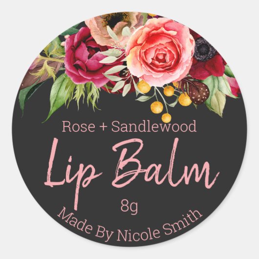 Holzkohle mit farbenfrohen Bouquet Lip Balm Runder Aufkleber (Vorderseite)